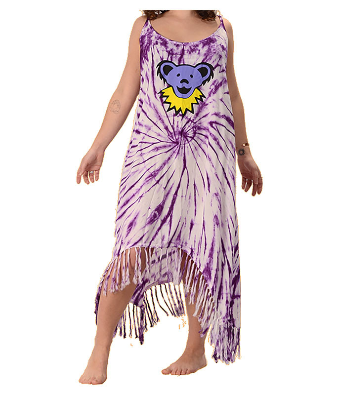 Grateful Dead Dancing Bear Fringe String Tie Dye Dress