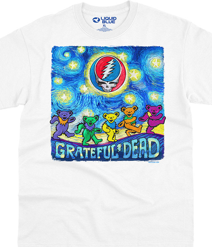 Grateful Dead Starry Bears White T-Shirt Tee Liquid Blue