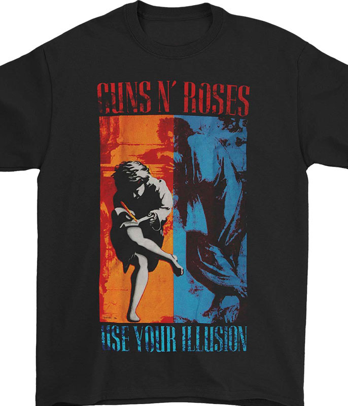 Guns N Roses GNR 91 Illusions Black T-Shirt Tee Liquid Blue