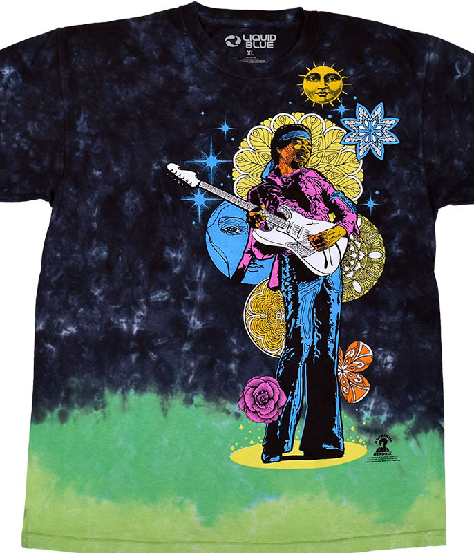 Jimi Hendrix Hendrix Shrooms Tie-Dye T-Shirt Tee Liquid Blue