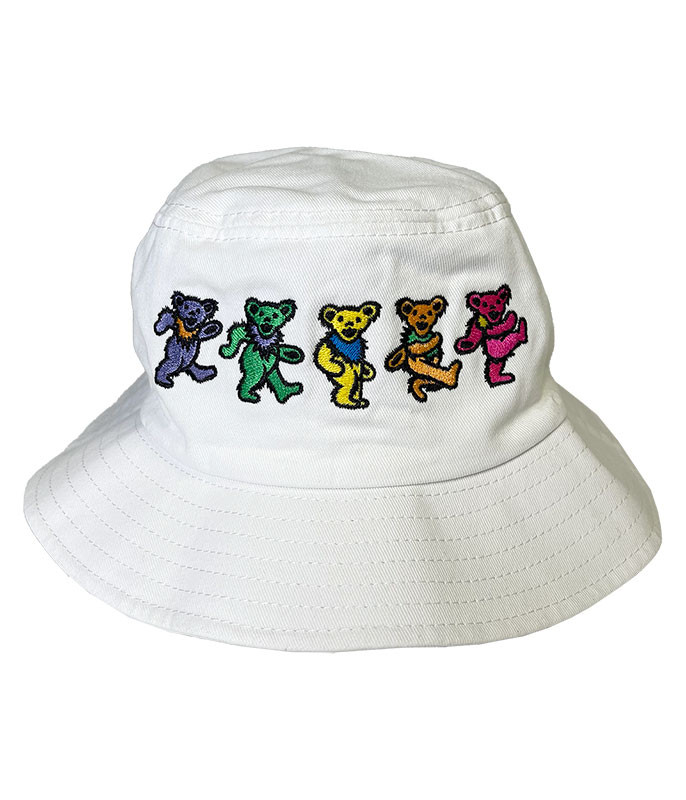 Grateful Dead Dancin Bear White Bucket Hat Liquid Blue