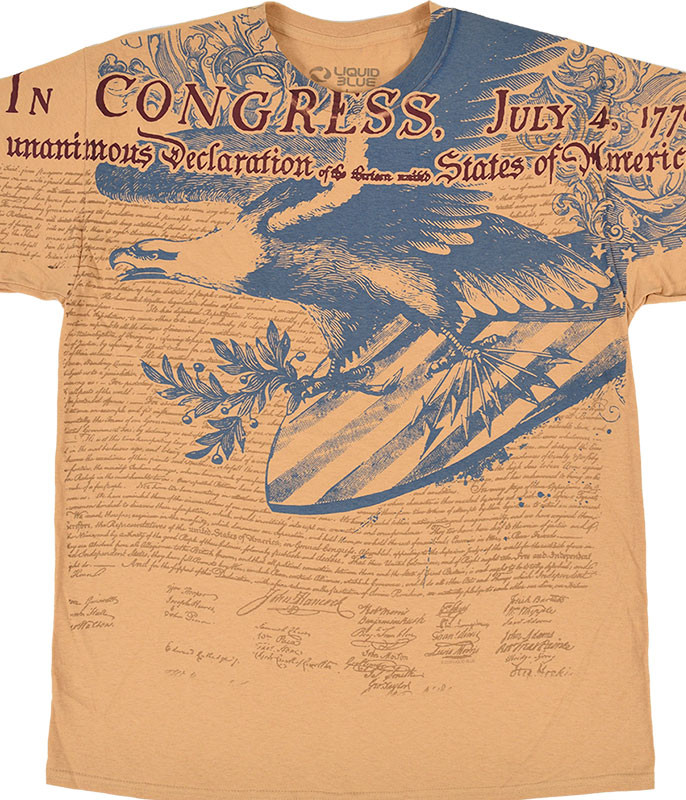 Americana Declaration of Independence Gold T-Shirt Tee Liquid Blue