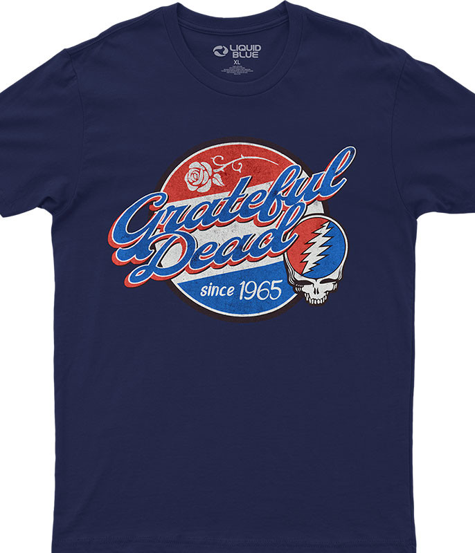 Grateful Dead Label Navy Athletic T-Shirt Tee Liquid Blue