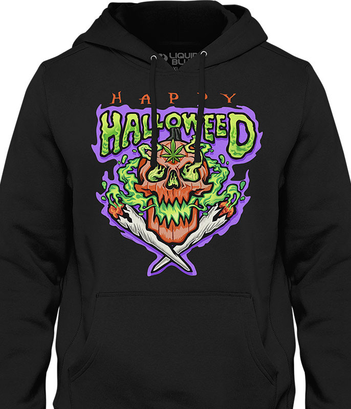 Halloweed Skull Halloween Black Hoodie Liquid Blue