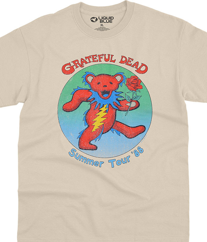 Grateful Dead Rose Bear 88 Tan T-Shirt Tee Liquid Blue