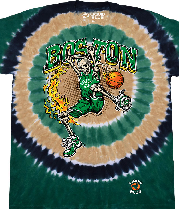Boston Dunker Basketball Skeleton Tie-Dye T-Shirt Tee Liquid Blue