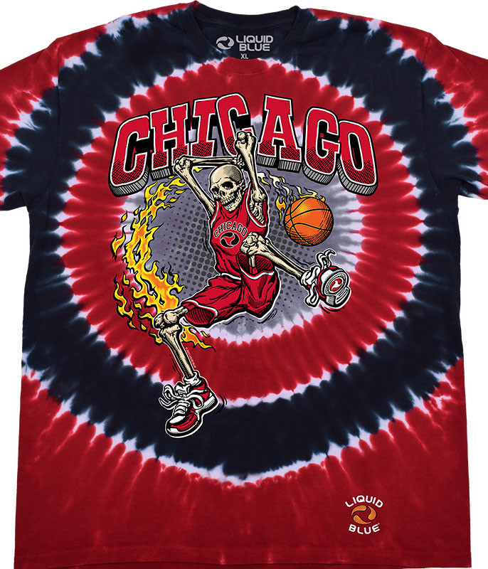 Chicago Dunker Basketball Skeleton Tie-Dye T-Shirt Tee Liquid Blue