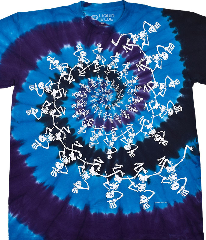 Grateful Dead Spiral Skeletons Tie-Dye T-Shirt Tee Liquid Blue