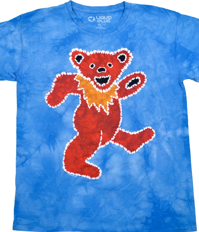 Grateful Dead Tie-Dye Red Bear T-Shirt Tee Liquid Blue