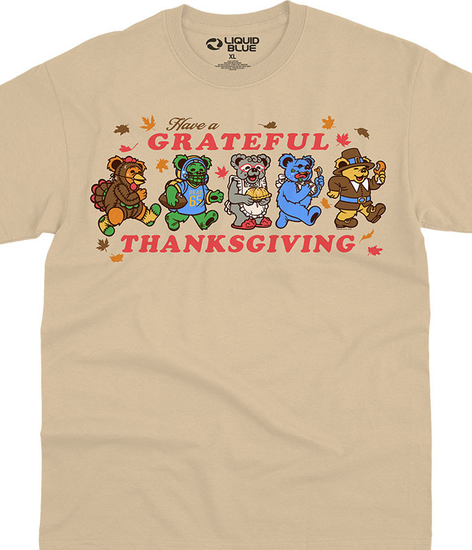 Grateful Dead Thanksgiving Bears Sand T-Shirt Tee Liquid Blue