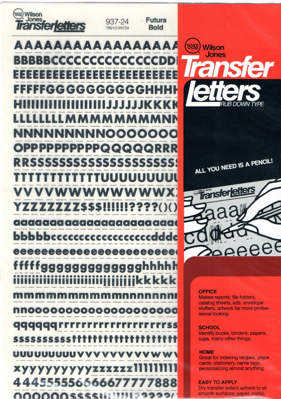 24pt , Black , Futura Bold , Rub On Dry Transfer Letter Decals , 937-24