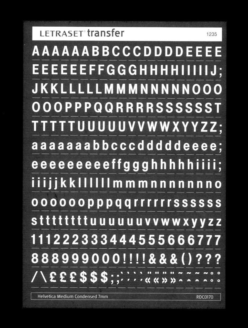 7mm, Helvetica Medium Condensed , White , Letraset, RDC0170