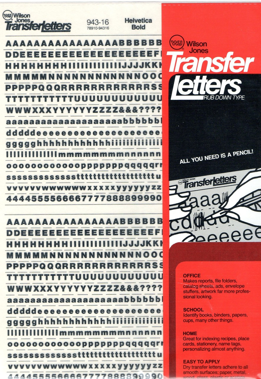 Dry Transfer Lettering, 16 point, Helvetica Bold, 943-16