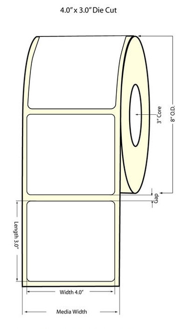 Inkjet 4" x 3" NP (8"OD) High Gloss Paper Label 1500/Roll