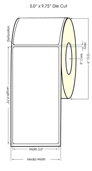 Laser 700 5" x 9.75" Glossy BOPP Chemical Label Roll 550/Roll (689011)