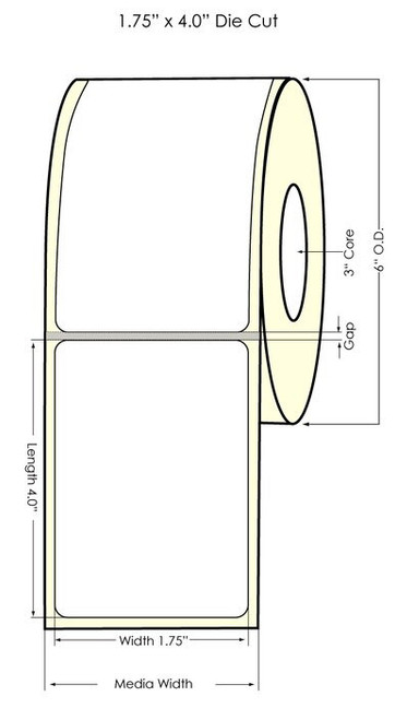 Inkjet 1.75" x 4" NP Glossy BOPP Labels 600/Roll (934033)