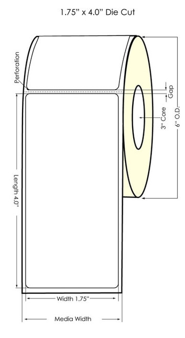 Inkjet 1.75" x 4" Glossy BOPP Labels 600/Roll (934045)