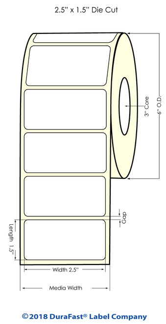 Inkjet 2.5"? x 1.5"? NP Glossy BOPP (Removable) 1600 labels/roll (934061)