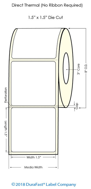 Direct Thermal White 1.5" x 1.5" (1UP) 3500 Labels/Roll Sold by Durafast Label Company