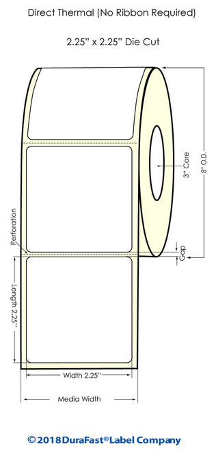 Direct Thermal White 2.25" x 2.25" (1UP) 4400 Labels/Roll Sold by Durafast Label Company