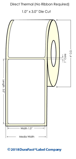 Direct Thermal White 1" x 3" (1UP) 500 Labels/Roll Sold by Durafast Label Company