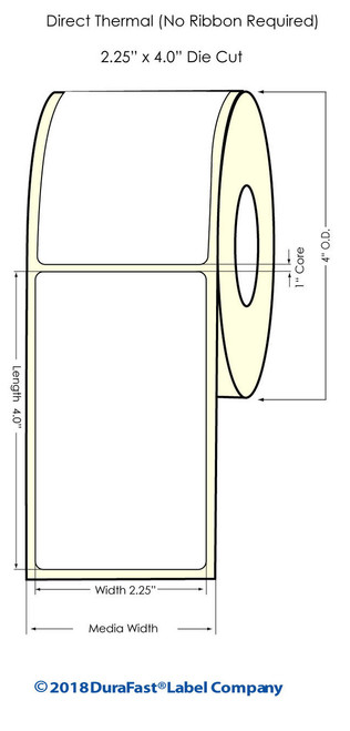 Direct Thermal White 2.25" x 4" (1UP) 350 Labels/Roll Sold by Durafast Label Company