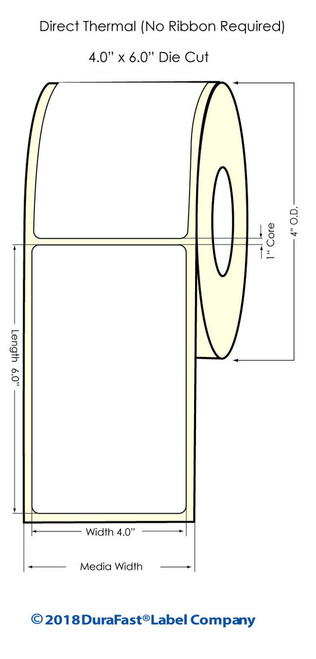 Direct Thermal White 4" x 6" (1UP) 185 Labels/Roll with 2" Tab for UPS Label Sold by Durafast Label Company