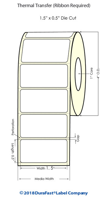 Thermal Transfer White 1.5" x 0.5" (1UP) 2400 Labels/Roll Sold by DuraFast Label Company