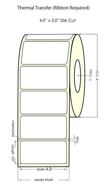 Thermal Transfer White 4" x 3" (1UP) 500 Labels/Roll Sold by DuraFast Label Company