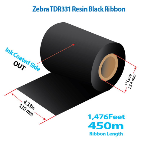 Zebra 4.33" x 1476 Ft TDR325 Resin Ribbon with INK OUT | 24/CTN (39225)