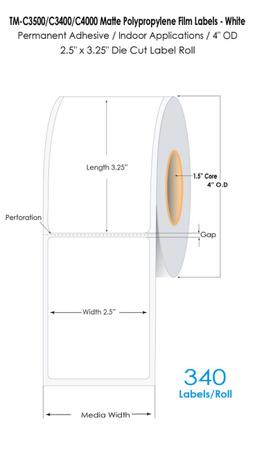TM-C3500 2.5" x 3.25" Matte BOPP Label 340/Roll