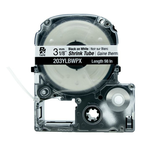 Epson 203YLBWPX LABELWORKS PX Shrink Tube 1/8" (AWG 16-22) X 98" Black On White Tape