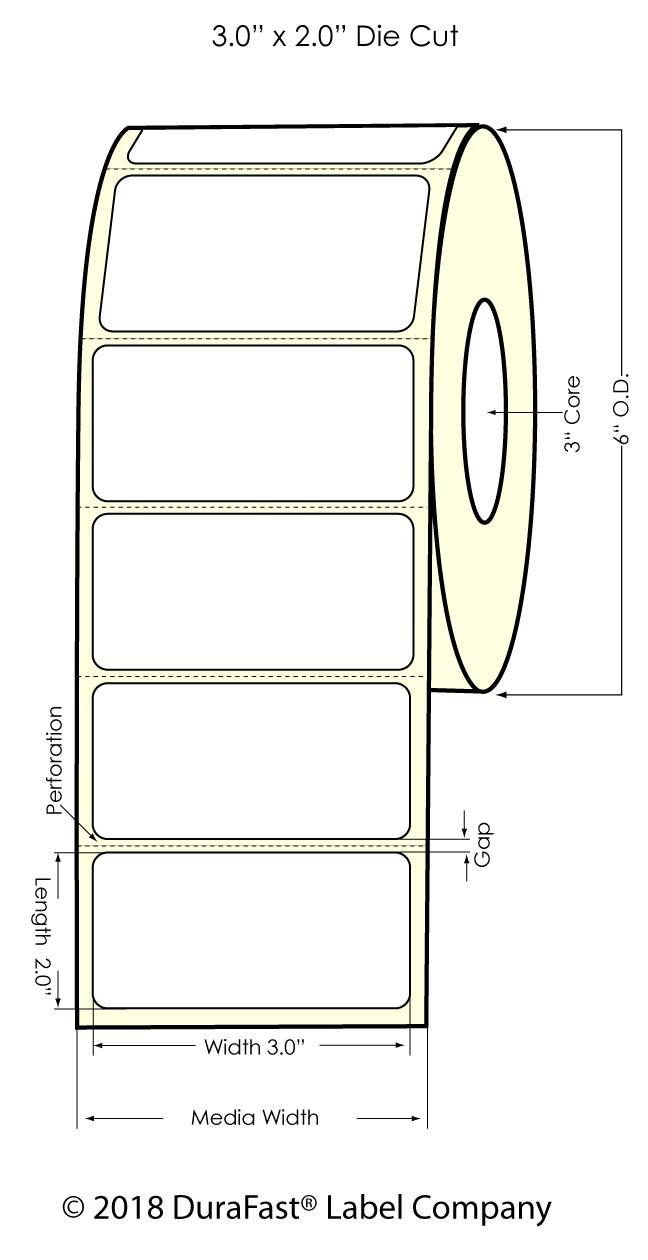 5 X 4 Inkjet Printer Roll Labels - Matte White Permanent Paper - 3 Core  ID - 6 Roll OD - 640/Roll, LD54IJ3PM