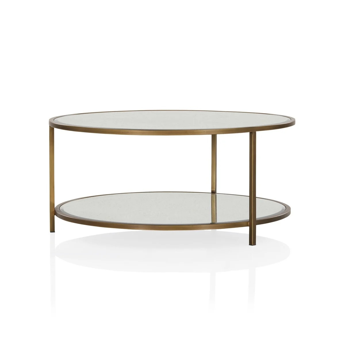 Arden Round Coffee Table w Shelf - Brass