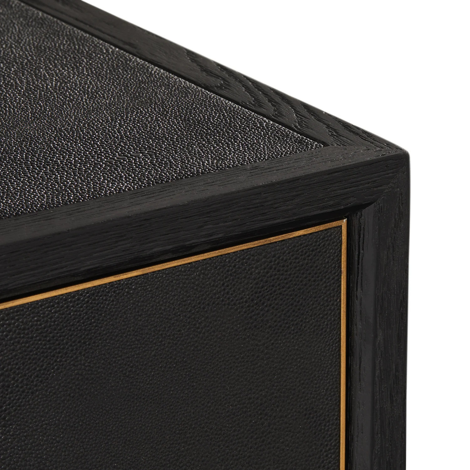 Sebastien Side Table with 3 Drawers - Black Shagreen/Antique Brass