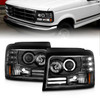 Anzo F-150 Projector Headlights w/ Halo Black w/ Side Markers and Parking Lights (1992-1996)