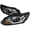 Spec-D Tuning 2LHP-FOC12JM-OZ Focus LED Bar Projector Headlights w/ LED Turn Signal Lights - Matte Black Housing, Clear Lens (2012-2014)