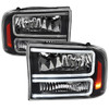 Spec-D Tuning 2LH-F25099JM-G3-RS F-250 Euro Factory Style Headlights w/ Dual LED C-Bars - Matte Black Housing, Clear Lens (1999-2004)
