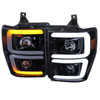 Spec-D Tuning 2LHP-F25008G-G2-TM F-250 Projector Headlights w/ Dual LED C-Bars & Sequential Signals - Gloss Black Housing, Smoked Lens (2008-2010)