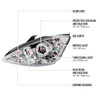 Spec-D Tuning Focus Dual Halo Projector Headlights - Chrome Housing, Clear Lens (2000-2004)