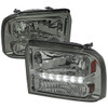 Spec-D Tuning 2LH-F25005G-RS F-250 Crystal Headlights w/ SMD LED Light Strip - Chrome Housing, Smoked Lens (2005-2007)