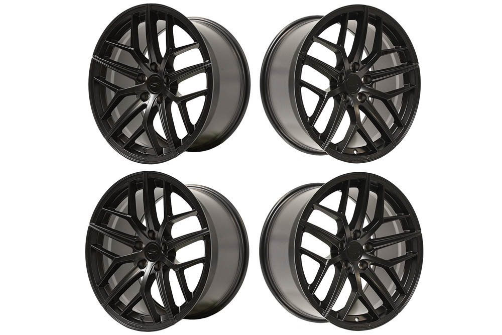 Steeda Mustang Trident Satin Black Staggered Wheel Package - 19x10