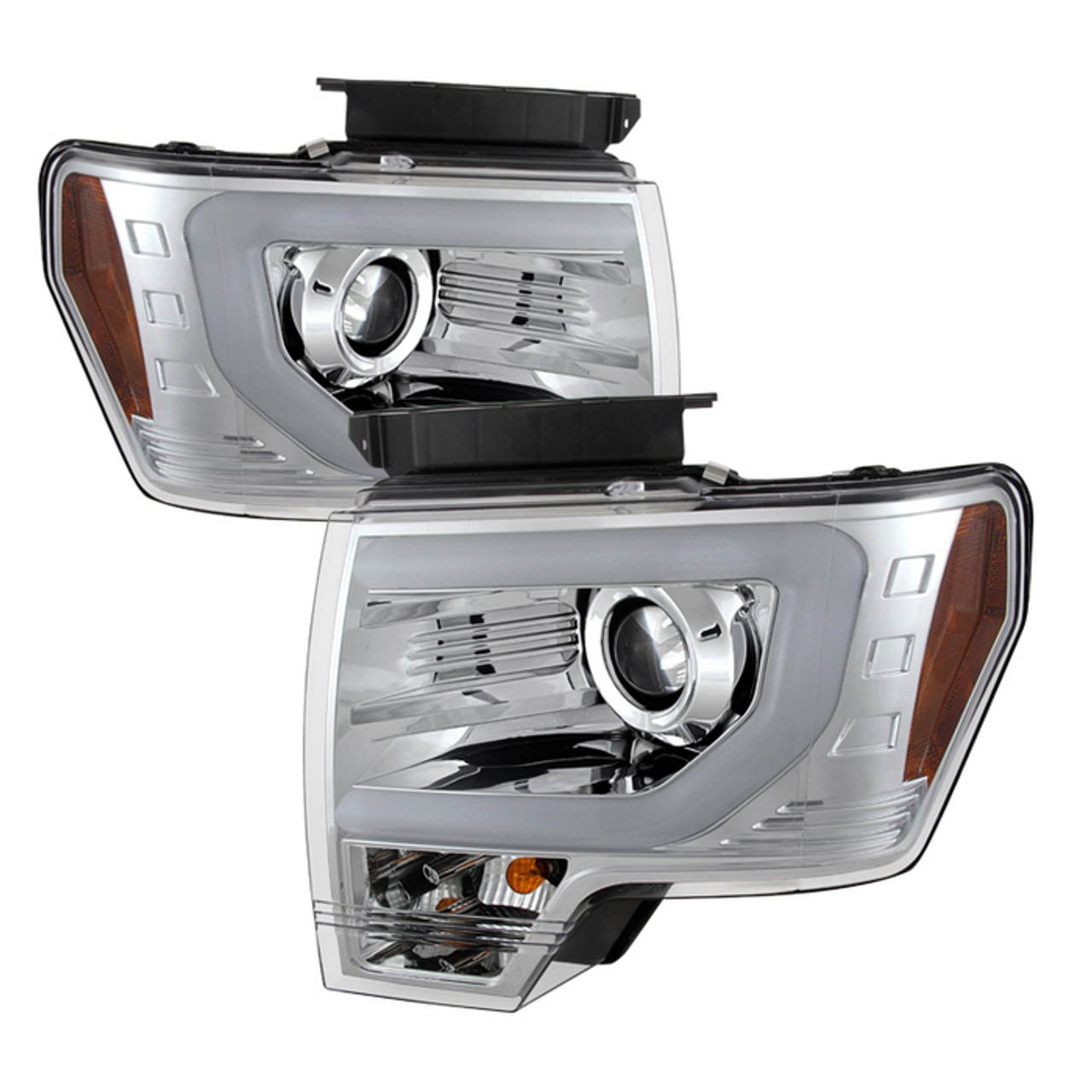 Spyder F-150/Raptor Projector Headlights w/ DRL Light Bar Chrome (2009-2014)