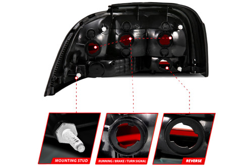 ANZO Mustang Smoked Tail Lights - Black Housing (1994-1998)