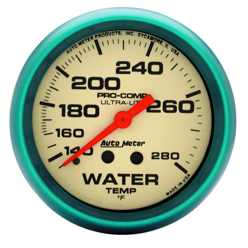 Autometer Ultra-Nite 2-5/8" Water Temp Gauge - 140- 280 Deg F