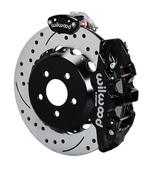 Wilwood AERO4-MC4 S550 Mustang Street Rear Parking Brake Kit - 14" Slotted and Drilled Rotors Black 4 Piston Calipers (2015-2023)