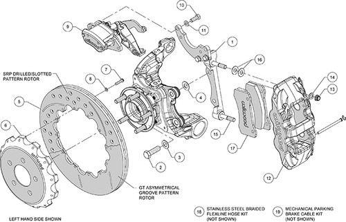 Wilwood Mustang AERO4-MC4 Street Rear Parking Brake Kit - 14" Slotted Rotors Red 4 Piston Calipers (2015-2023)