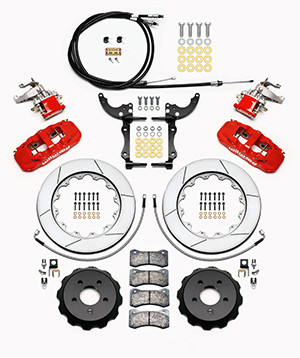 Wilwood Mustang AERO4-MC4 Street Rear Parking Brake Kit - 14" Slotted Rotors Red 4 Piston Calipers (2015-2023)