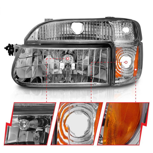 Anzo Explorer Crystal Headlights Chrome w/ Corner Lights 2pc (1995-2001)