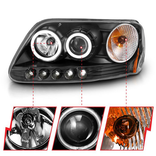 Anzo F-150 Projector Headlights w/ Halo Black (CCFL) (1997-2003)